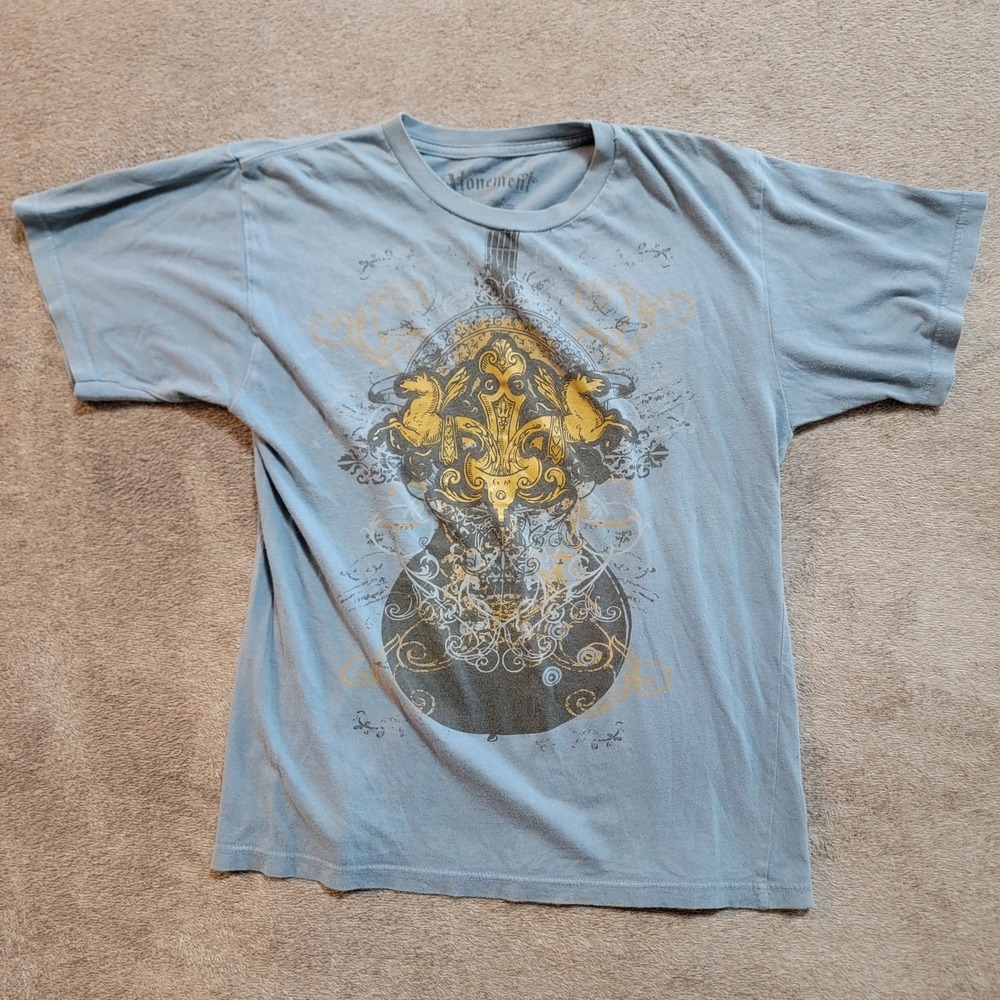 Atonement Blue Vintage Men's‎ Cool Guitar Graphic Short Sleeve T Shirt Size XL